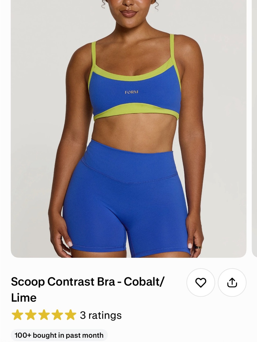 Scoop Contrast Sports Bra — Cobalt with Lime Trim